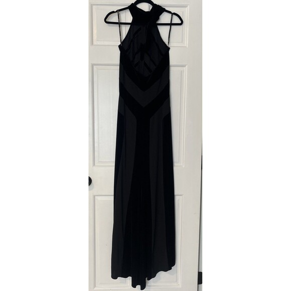 Vintage Velvet Maxi Dress Women 8 Black Halter Stripe Goth Vampy HOCO Prom - Picture 5 of 7